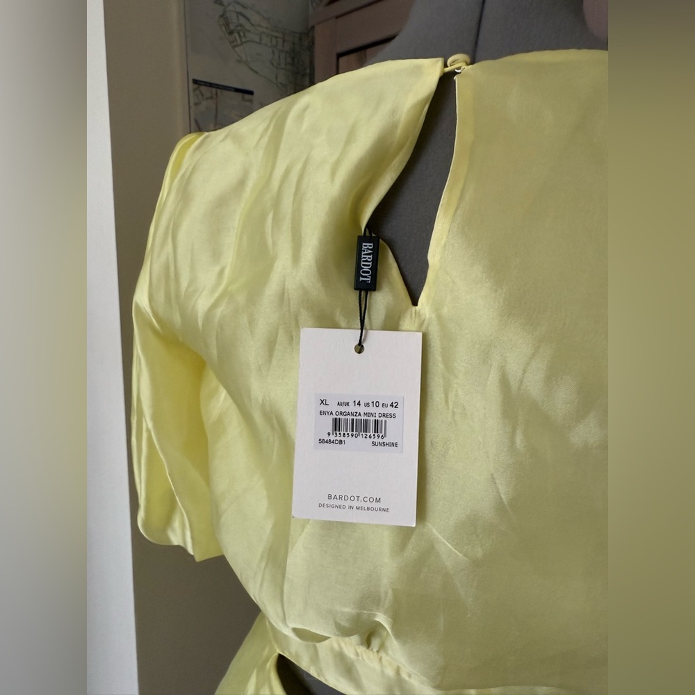 Bardot Light Yellow Cutout Puff-Sleeve Mini Dress - Picture 8 of 8